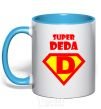 Mug with a colored handle SUPER DEDA sky-blue фото