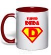 Mug with a colored handle SUPER DEDA red фото