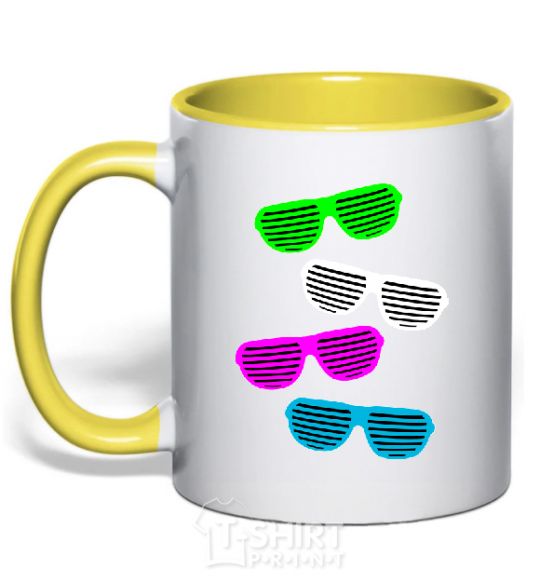 Mug with a colored handle DISCO GLASSES yellow фото