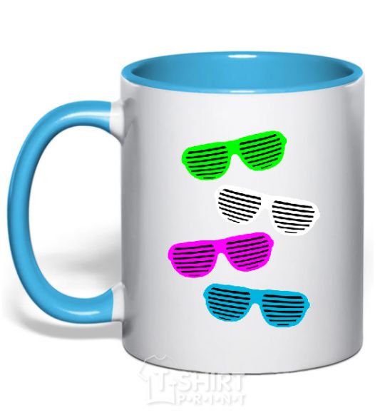 Mug with a colored handle DISCO GLASSES sky-blue фото