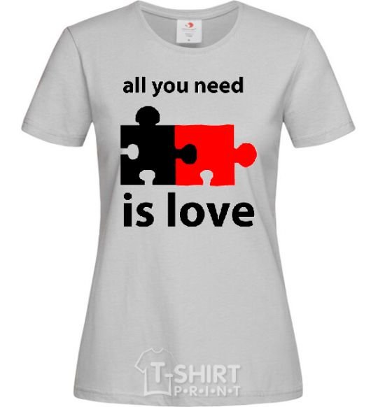 Women's T-shirt ALL YOU NEED IS LOVE Puzzle grey фото