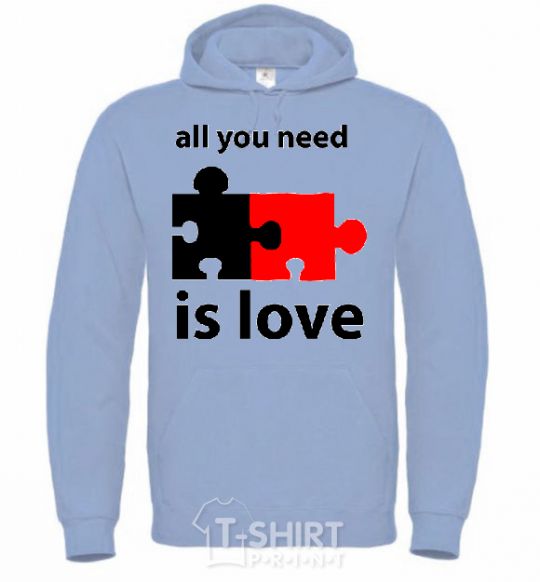 Men`s hoodie ALL YOU NEED IS LOVE Puzzle sky-blue фото