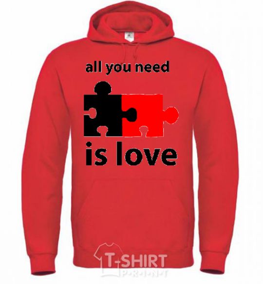 Men`s hoodie ALL YOU NEED IS LOVE Puzzle bright-red фото