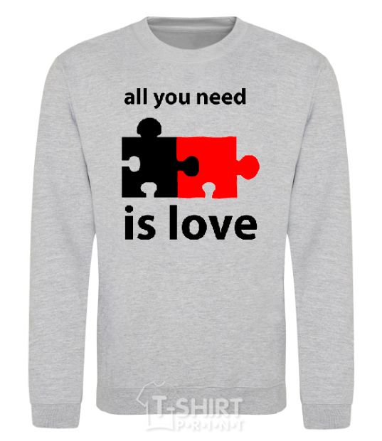 Свитшот ALL YOU NEED IS LOVE Puzzle Серый меланж фото