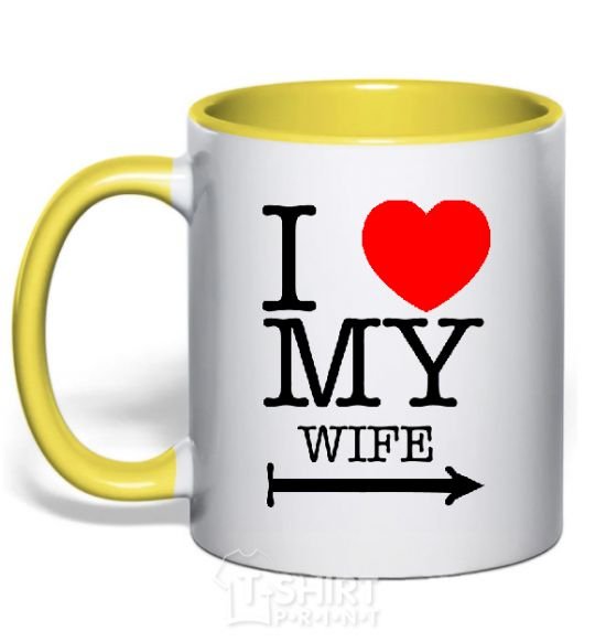 Mug with a colored handle I love my wife yellow фото