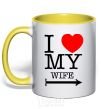 Mug with a colored handle I love my wife yellow фото