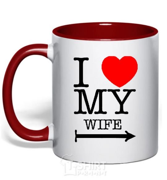 Mug with a colored handle I love my wife red фото