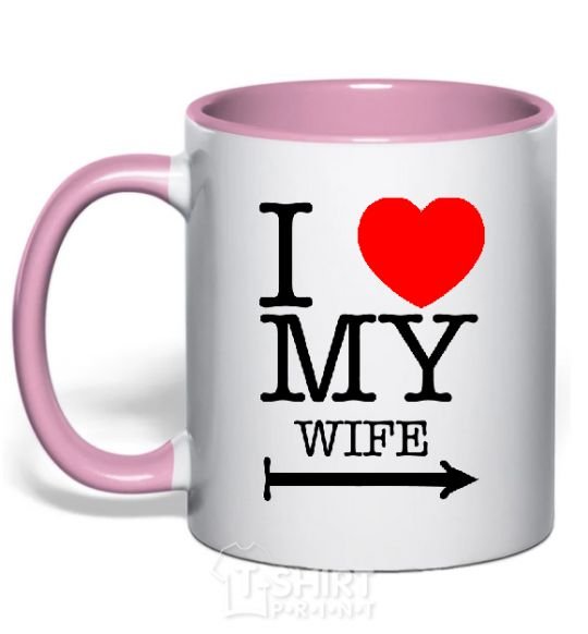 Mug with a colored handle I love my wife light-pink фото