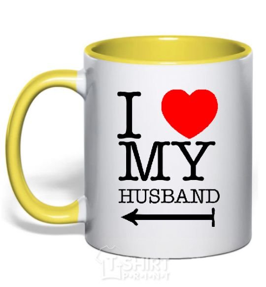 Mug with a colored handle I love my husband yellow фото