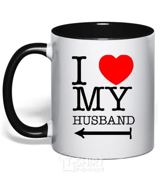 Mug with a colored handle I love my husband black фото
