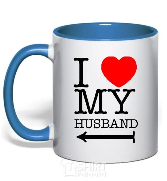Mug with a colored handle I love my husband royal-blue фото
