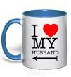 Mug with a colored handle I love my husband royal-blue фото