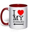 Mug with a colored handle I love my husband red фото