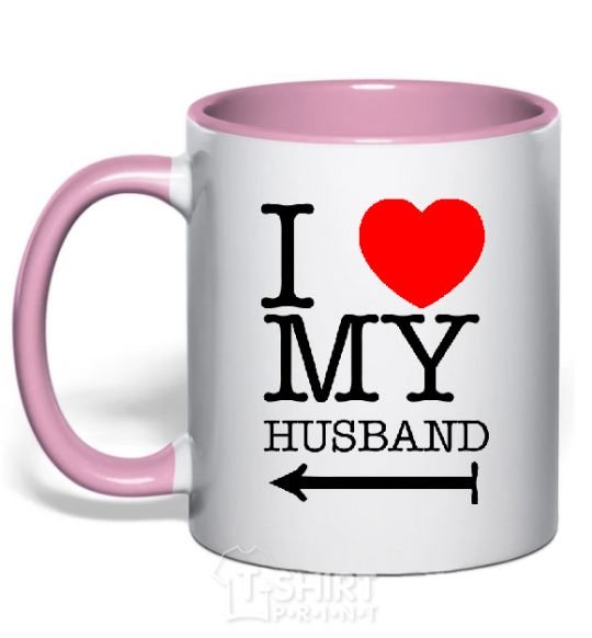 Mug with a colored handle I love my husband light-pink фото