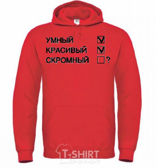 Men`s hoodie SMART! BEAUTIFUL! SIMPLE! bright-red фото