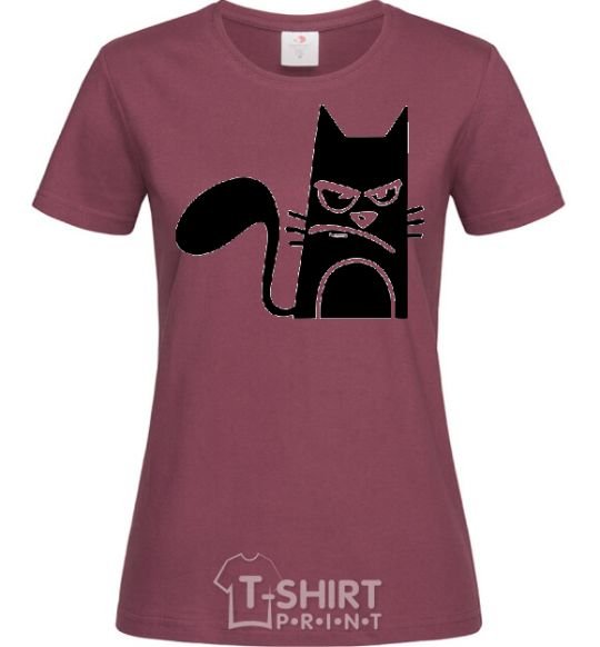 Women's T-shirt ANGRY CAT burgundy фото