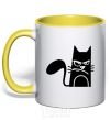Mug with a colored handle ANGRY CAT yellow фото