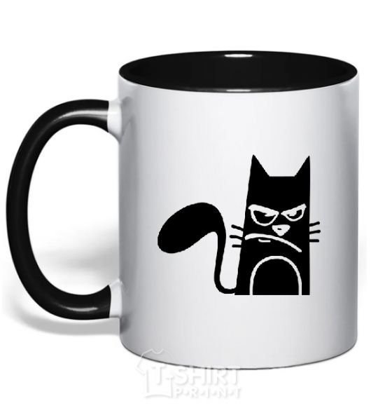 Mug with a colored handle ANGRY CAT black фото