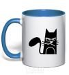 Mug with a colored handle ANGRY CAT royal-blue фото