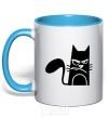 Mug with a colored handle ANGRY CAT sky-blue фото