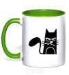 Mug with a colored handle ANGRY CAT kelly-green фото
