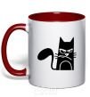 Mug with a colored handle ANGRY CAT red фото
