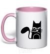 Mug with a colored handle ANGRY CAT light-pink фото
