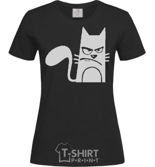 Women's T-shirt ANGRY CAT black фото