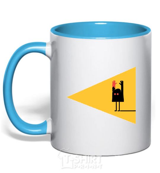 Mug with a colored handle HANDS OFF sky-blue фото