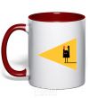 Mug with a colored handle HANDS OFF red фото