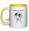 Mug with a colored handle SHOW ME YOUR BOOBS yellow фото