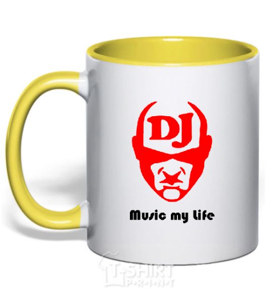 Mug with a colored handle MUSIC IS LIFE yellow фото