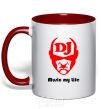 Mug with a colored handle MUSIC IS LIFE red фото