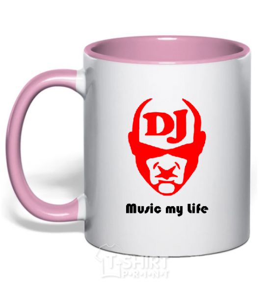 Mug with a colored handle MUSIC IS LIFE light-pink фото
