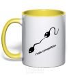 Mug with a colored handle I HATE COMPETITION yellow фото