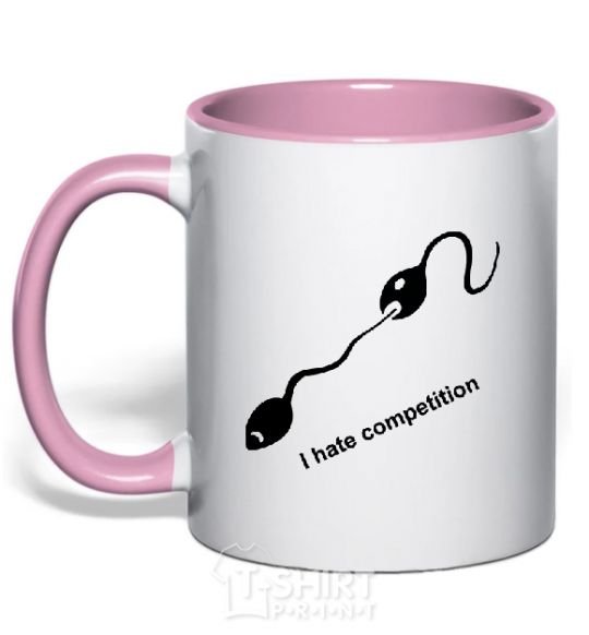 Mug with a colored handle I HATE COMPETITION light-pink фото