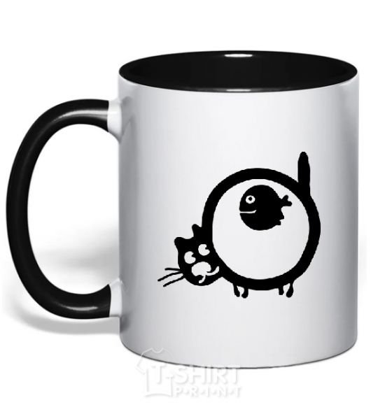 Mug with a colored handle WHO ATE THE FISH? black фото