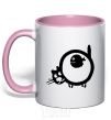 Mug with a colored handle WHO ATE THE FISH? light-pink фото