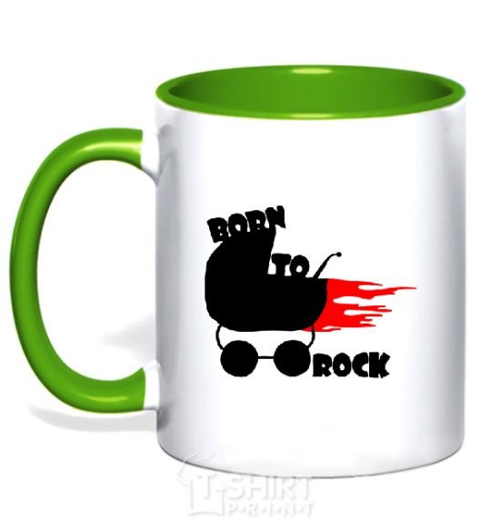 Mug with a colored handle BORN TO ROCK kelly-green фото