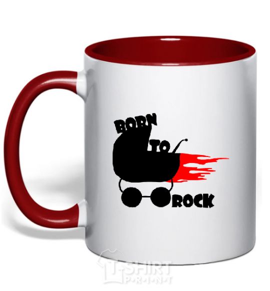 Mug with a colored handle BORN TO ROCK red фото