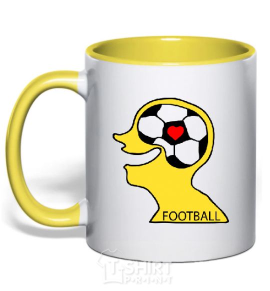 Mug with a colored handle FOOTBALL BRAIN yellow фото