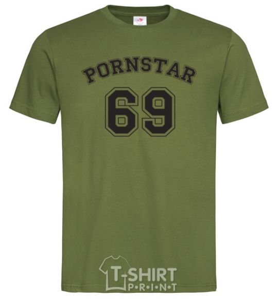 Men's T-Shirt PORNSTAR 69 inscription millennial-khaki фото