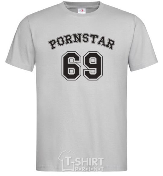 Men's T-Shirt PORNSTAR 69 inscription grey фото