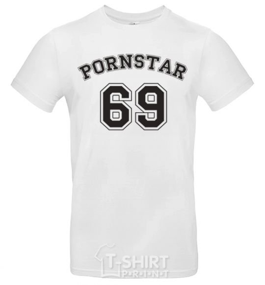 Men's T-Shirt PORNSTAR 69 inscription White фото