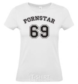 Women's T-shirt PORNSTAR 69 inscription White фото