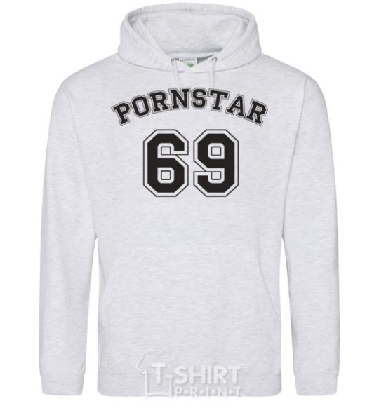 Men`s hoodie PORNSTAR 69 inscription sport-grey фото