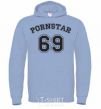 Men`s hoodie PORNSTAR 69 inscription sky-blue фото