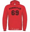 Men`s hoodie PORNSTAR 69 inscription bright-red фото