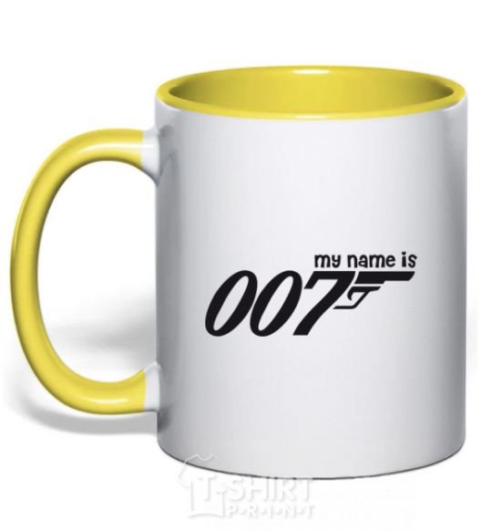 Mug with a colored handle MY NAME IS 007 yellow фото