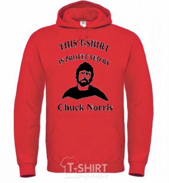 Men`s hoodie ... PROTECTED BY CHUCK NORRIS bright-red фото